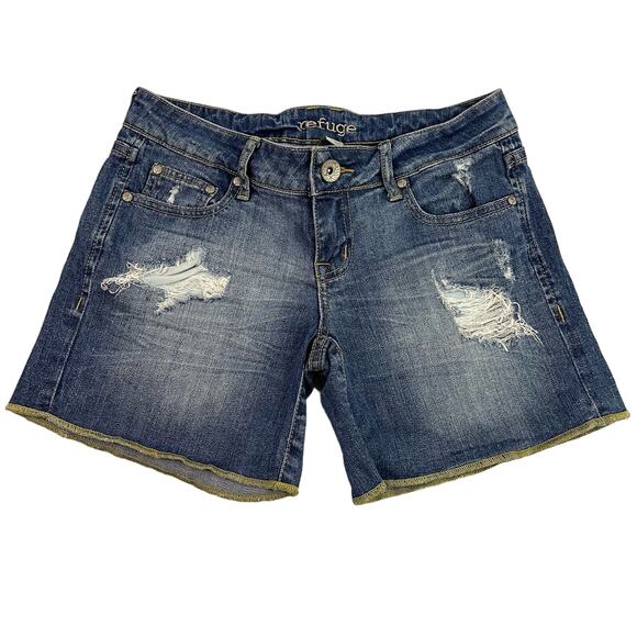 Refuge Shorts Womens 2 Blue Short Distressed Stretch Medium Wash Denim - Picture 1 of 10